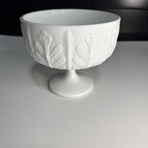 FTD 1975 Vintage White Milk Glass Pedestal Candy Dish Planter Bowl